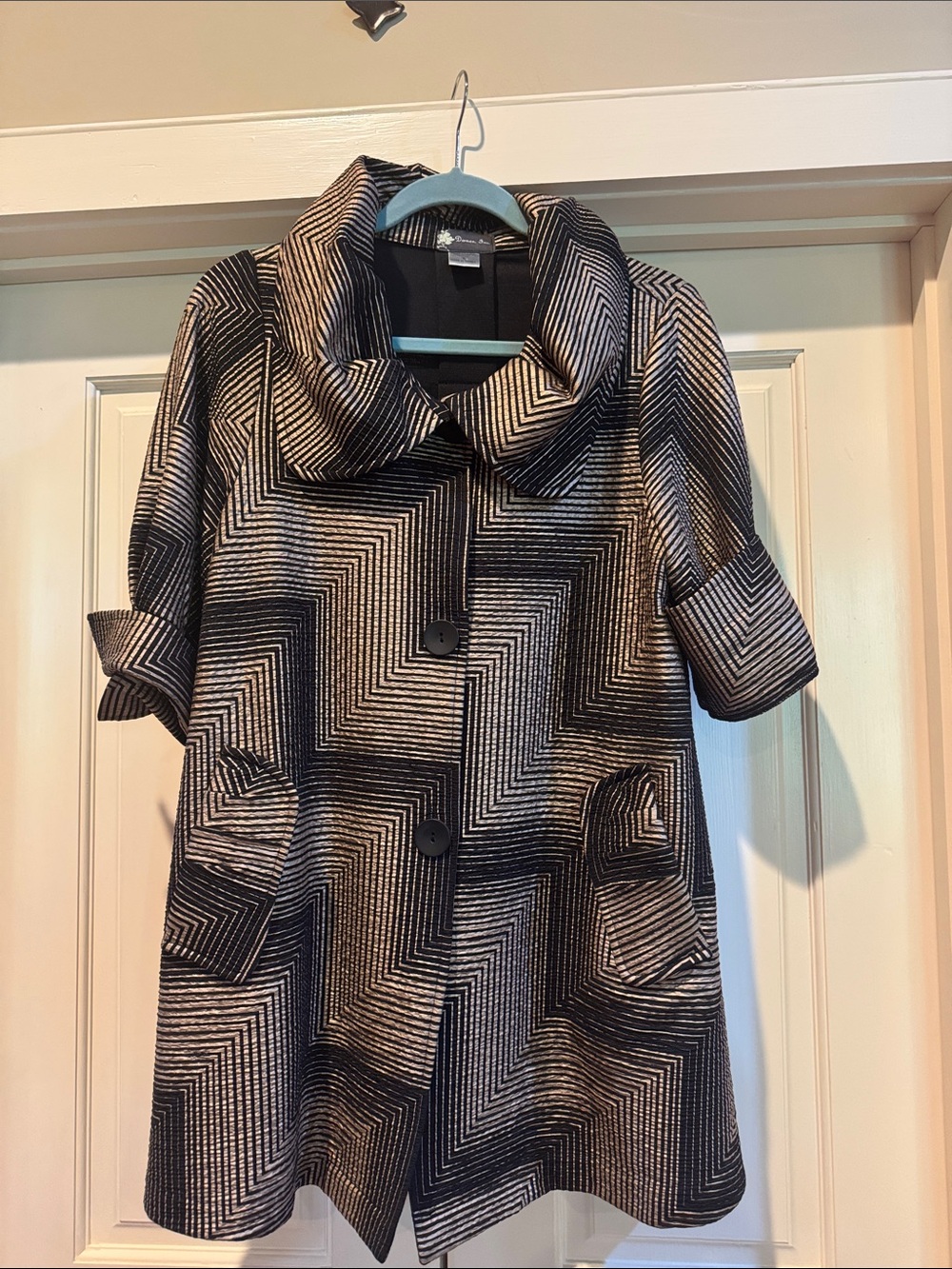 Gorgeous Black and Cream Striped Jacket with Accents